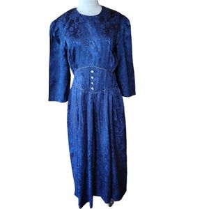 Vintage Floral Embossed‎ w/Gold Trim Career Dress